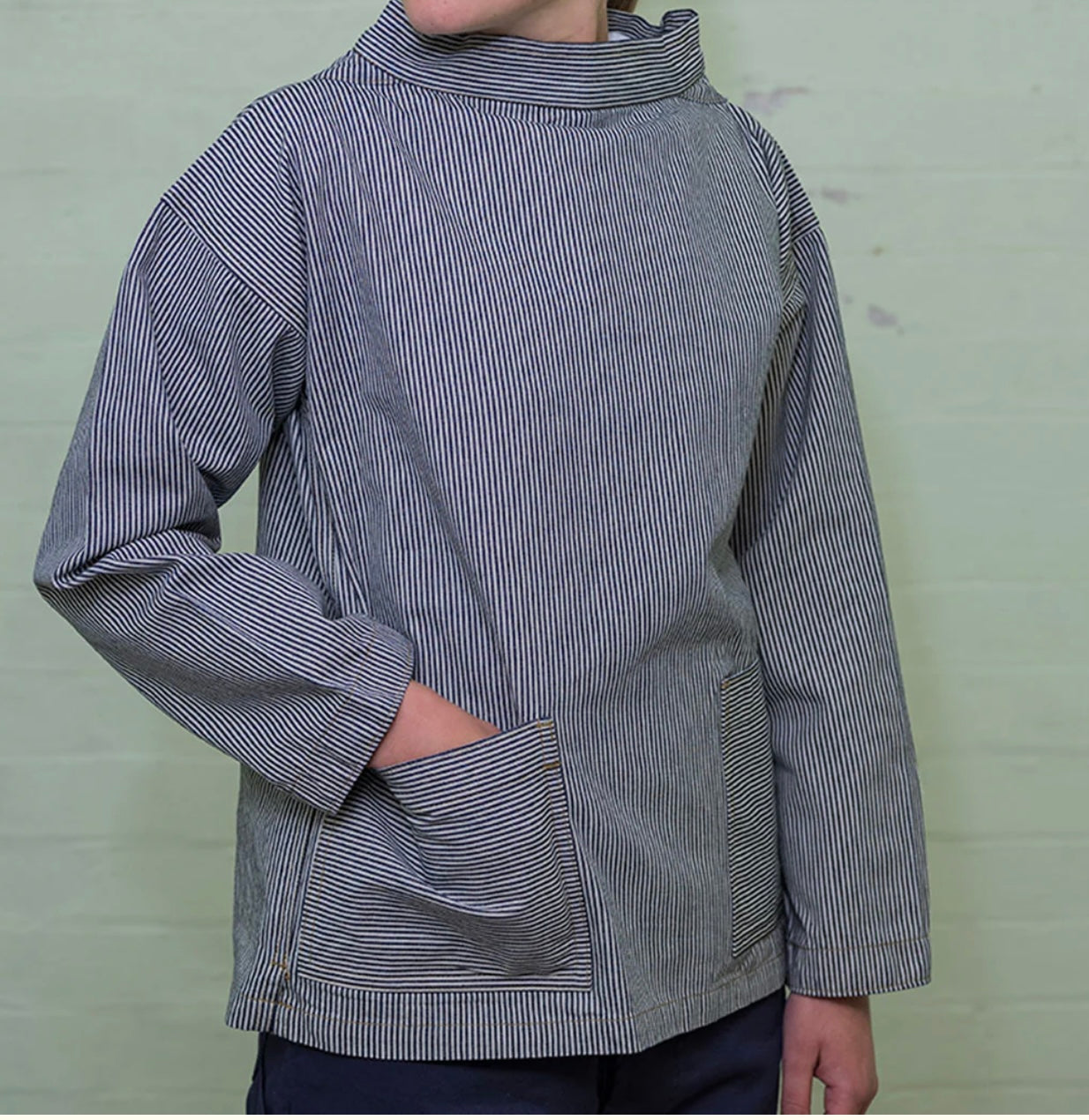 Crew Neck Smock in Fine Stripe.